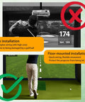Comparison of top and floor-mounted Heavy Duty Floor Mounted Golf Simulator Enclosure With Turf, demonstrating installation benefits.