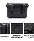 Portable Tool Box With Shockproof Foam Insert And IP67 Waterproof Hard Case For Tools Gear And Travel, front view with features.