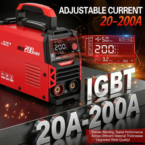 110V Pulse Welder For DIY Pros, 20 To 200A 2 In 1 Stick And TIG with display and IGBT technology