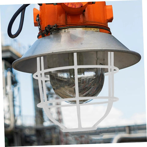 Heavy Duty Wire Lamp Shade And Bulb Guard Cage, outdoor weatherproof protective fixture cover for pendant lights mounted overhead.