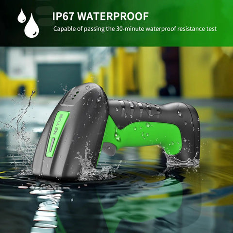 RD Series 2D QR Industrial Bluetooth Barcode Scanner With Charging Dock RD1950 submerged in water showcasing IP67 waterproof feature
