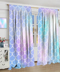 Mermaid Blackout Curtains For Girls Bedroom With Ocean Wave And Fish Scale Pattern, Blue And Pink, 2 Panels Each 21x63 Inches