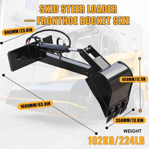 Heavy Duty Skid Steer Loader Attachment Digger Hoe With 12 Inch Bucket And 59 Inch Digging Depth, Universal Quick Tach