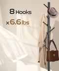 Sturdy Wooden Coat Rack Freestanding With Eight Hooks And Three Adjustable Heights 24 48 69 Inches A Dope Space Saving Organizer