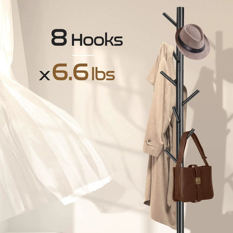 Sturdy Wooden Coat Rack Freestanding With Eight Hooks And Three Adjustable Heights 24 48 69 Inches A Dope Space Saving Organizer