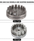 Disc Cutter Set Pro Grade 45 Steel Punch Tool With 17 Dies for Jewelry Making, showing new and old type models side by side in silvery finish.