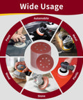 155 Piece 5 Inch 8 Hole Sanding Disc Set Pro Grade for random orbital sander, shown with various usage applications.