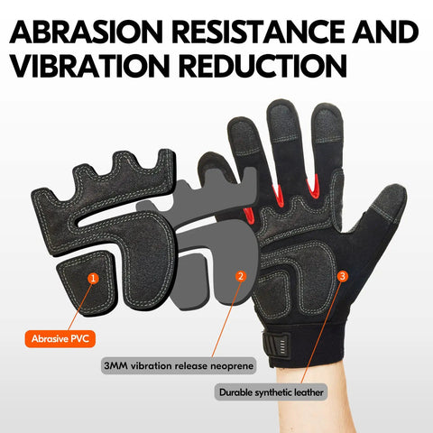 1 Pair Heavy Duty Mechanic Work Gloves With Synthetic Leather Palm And Beefy PVC Nitrile Neoprene Reinforcements for Wear Resistance