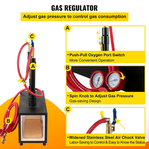 Image highlighting gas regulator features of Farrier Forge Furnace With Dual Burners Large Capacity Portable Propane Knife Forge.