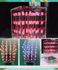 Soldering Practice Kit For Beginners 4x4x4 LED Color Light Cube Electronics DIY Project For Kids And Students Learn Real Soldering With Clear English Instructions. Display of illuminated 4x4x4 LED cube in various colors.