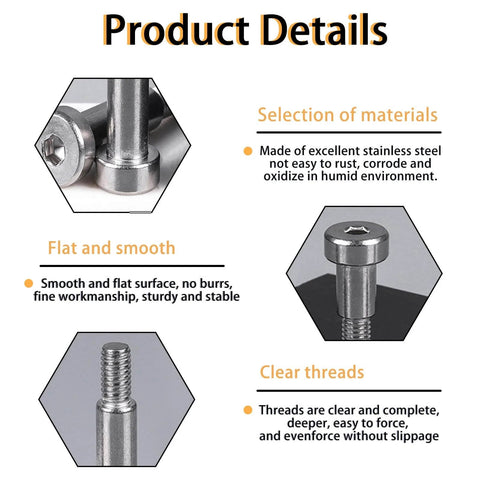 Five Pack Stainless Steel Hex Socket Shoulder Bolts 8mm Shoulder Diameter M6 Thread 40mm Long Built Tough Rust Resistant With Smooth Finish Durable Machine Screws For Automotive And Industrial Use product details.