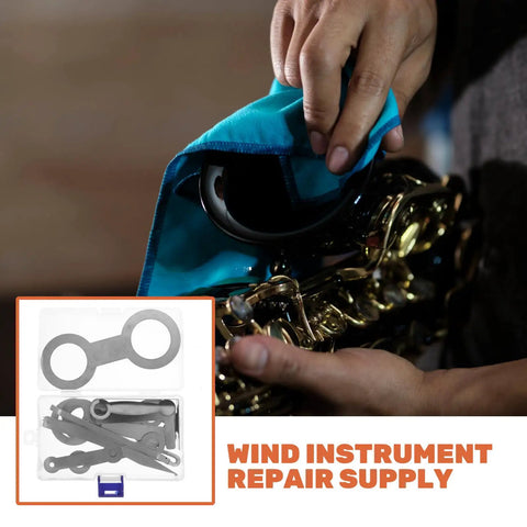 Hardcore Rock Solid Hella Reliable Saxophone Repair Toolkit And Kickass Woodwind Setup Pads With Heavy Duty Metal Adjustment Screws For Professional Clarinet And Sax Fixes In Studio with repair tools.