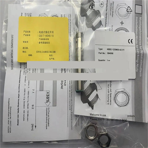 Proximity Switch Sensor NBB2-12GM50-A2-V1A2 A0 E2-V1 Industrial Grade Non Contact Sensing, metal body with manuals and packaging
