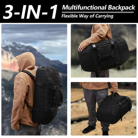 65L 3 In 1 Duffle Bag Backpack For Sports Gym And Outdoor Adventures Tactical MOLLE Gear Carrier With Large Capacity And Water Resistant