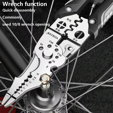 Heavy Duty Stainless Steel Wire Stripping Pliers with wrench function, for quick disassembly of copper and aluminum wires.