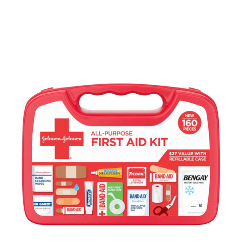Front view of Road Trip Ready All Purpose Portable First Aid Kit For Home Car Travel And Outdoors 160 Piece Emergency Kit