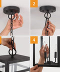 Three Light Outdoor Indoor Pendant Light Black Exterior With Seeded Glass Shade installation steps and mounting details