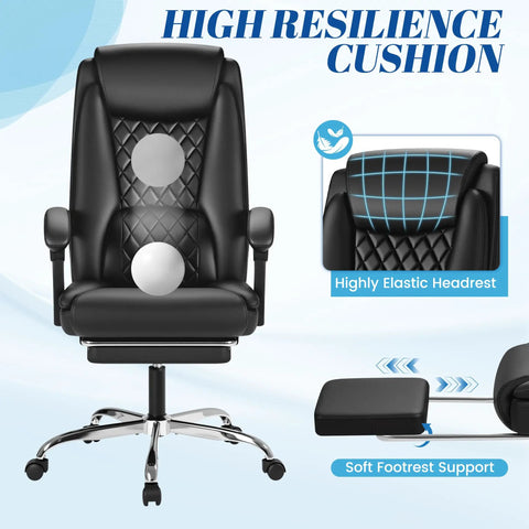 Ergonomic Office Chair With Footrest For All Day Comfort High Back Leather Desk Chair with resilient cushioning and footrest