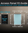 Access panel fit guide with dimensions showing cut-out size for Push To Open Drywall Access Panel 16 By 24 Inch.
