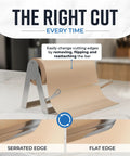 Heavy Duty Steel Butcher And Kraft Paper Roll Dispenser With Razor Sharp Cutter Blade Built For Kitchen Wrapping And Craft Room Jobs That Hits Different Every Use Top Shelf Quality You Will Dig Smooth Cuts Guaranteed, showing serrated and flat cutting edges.