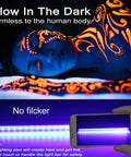 Lit 1Ft USB Powered T5 UV Blacklight Tube 10W Portable Black Light Bar illuminating body paint with glowing designs