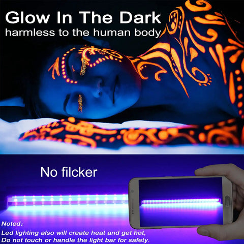 Lit 1Ft USB Powered T5 UV Blacklight Tube 10W Portable Black Light Bar illuminating body paint with glowing designs