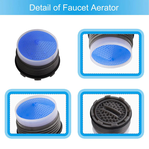 Close-up view of 12 Pack Universal Faucet Aerators With 6 Piece Heavy Duty Removal Wrench For Sinks And Kitchen Fixtures.