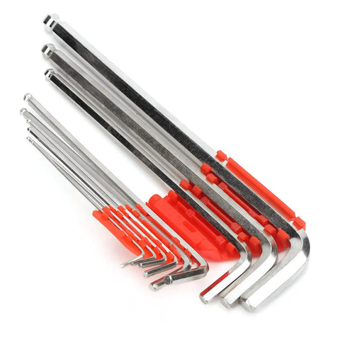 Heavy Duty Nine Piece Metric Hex Key Set Wrench Kit Storage Cover Chrome Vanadium Steel Auto Repair Machine Handles 1 5 Mm To 10mm Bolts Rugged Build Stops Snapping Grinds Fixed Repairs Shop Mechanics Finish Work Save Avoid Brands, red holder
