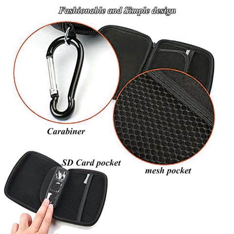 Kickass Heavy Duty Hard Shell GPS Carry Case With Roomy Mesh Pouch For 5 To 6 Inch Garmin Drive And TomTom Navigators, showing zipper pocket and carabiner.