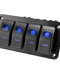 Beefy 12 To 24V Illuminated Rocker Switch Panel For Boats Cars And Marine Use Aluminum Pre Wired Dash Mount With 4 Gang Toggle Switches Blue LED Backlit