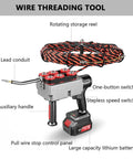 Professional Cordless Fish Tape For Electricians With 21V Brushless Motor and details of wire threading tool features.