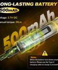 Cordless 57 In 1 Magnetic Precision Screwdriver Set With Adjustable Torque And LED Light highlighting long-lasting 500mAh battery