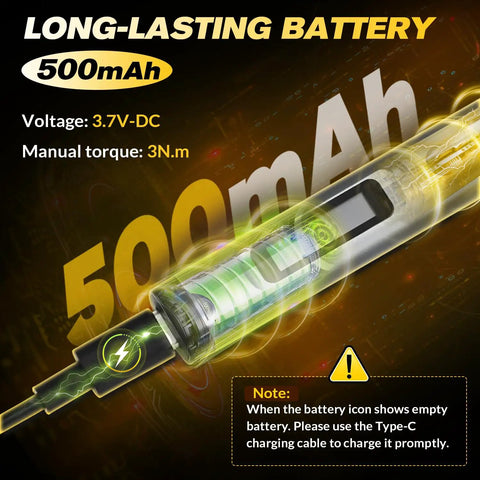 Cordless 57 In 1 Magnetic Precision Screwdriver Set With Adjustable Torque And LED Light highlighting long-lasting 500mAh battery