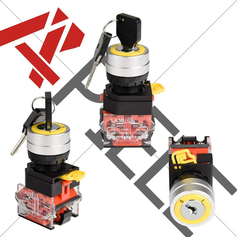 22mm Maintained Key Switch Panel Mount 2 Position Latching 1NO1NC 440V 10A with silver contacts and four screw terminals