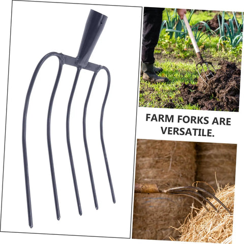 Handheld Manure Fork For Farm And Home Use, multi functional yard tool for lawn maintenance, rugged iron design, ergonomic grip
