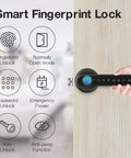 Fingerprint Smart Door Lock With Keypad Handle For Home Office Front Door And Apartment Keyless Entry No Keys Needed Supports 50 Fingerprints Fast Under One Second Unlock High Ninety Nine Percent Recognition Easy Install showing features with hand operating lock