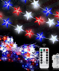2 Pack 80 LED Red White Blue Patriot String Lights Battery Operated 20 Ft Indoor Outdoor Fairy Lights For 4th Of July