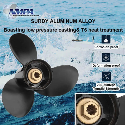 Mercury Outboard Propeller 10 Three Eighths Inch Diameter 13 Pitch 3 Blade Aluminum Right Hand Rotation 10 Spline OEM 48-19640A40 Upgrade For 9.9 15 18 20 25HP Motors Boats