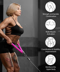 Woman using Pink Tricep Rope Cable Attachment For Gym And Home Workouts 27 Inch Length With Carabiner Durable Nylon Build for pushdowns
