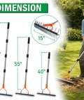 All In One 3 In 1 Thatch Rake For Lawn Care With 15 Inch Width Adjustable 40 To 70 Inch Handle Dethatching Rake With Bag