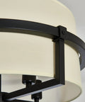 Close-up of matte black iron frame on Four Light Modern Drum Chandelier With Fabric Shade, Semi Flush Mount Ceiling Light