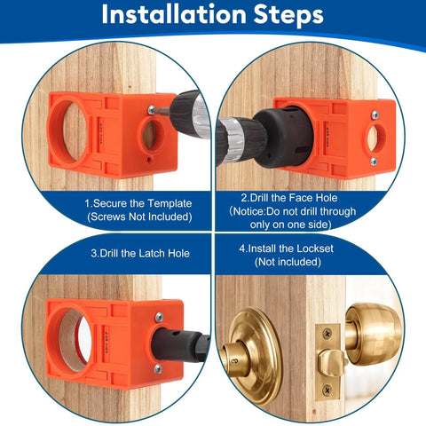 Installation steps for All-In-One Door Installation Kit With Hinge Jig, Lock Bore Template, And Latch Mounting Tools, Aluminum Alloy Hinge Slot Template