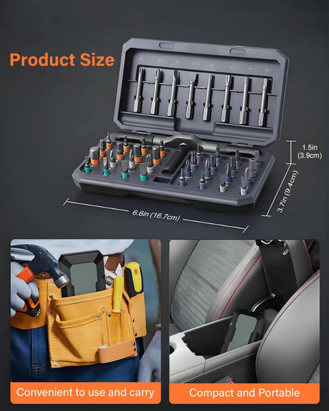 Open 42 In 1 Magnetic Ratchet Screwdriver Set With Detachable Handle, 40 Piece S2 Chrome Moly Bits, Magnetic Bit Holder in case