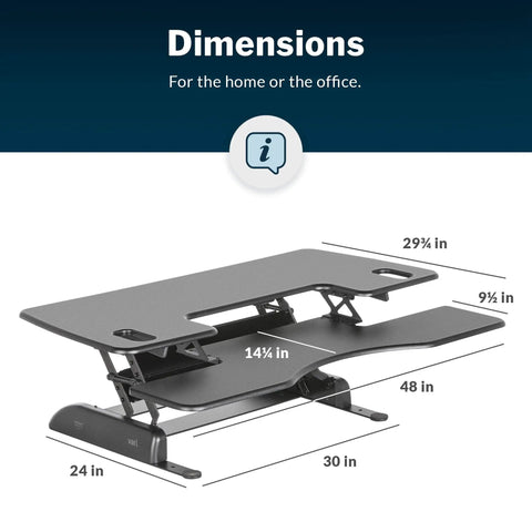 Dual Monitor Sit Stand Desk Riser 48 Inch Wide Desk Converter With 11 Height Settings fully assembled spring loaded lift lower keyboard