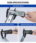 Measuring slide dimensions for 22 Inch Heavy Duty Soft Close Drawer Slides Set; shows rail width, thickness, and material thickness.