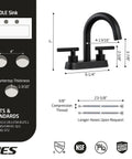 Diagram of All Metal 4 Inch Matte Black Bathroom Sink Faucet Centerset Vanity With Two Handles showing dimensions and certifications