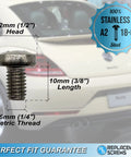 License Plate Screws For Audi VW Mercedes That Really Fit M6-1.0 x 10mm Stainless 18-8 A2 Grade Bolts dimensions
