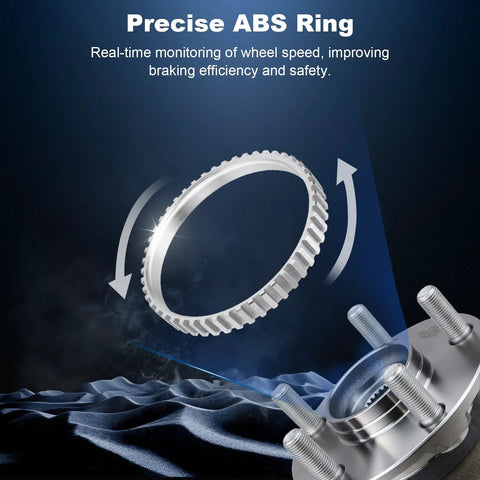 Image of Rear Wheel Bearing Hub Assembly For Subaru Crosstrek Impreza Forester And XV Crosstrek With Five Lug And ABS OEM Quality Replacement Hub For 2012 To 2021 Models Easy Install Plug And Play, highlighting precise ABS ring and hub details.