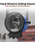 Industrial Ceiling Mounted Garage Heater 5300W 240V Hard Wired Unit with steel body and adjustable thermostat, front view