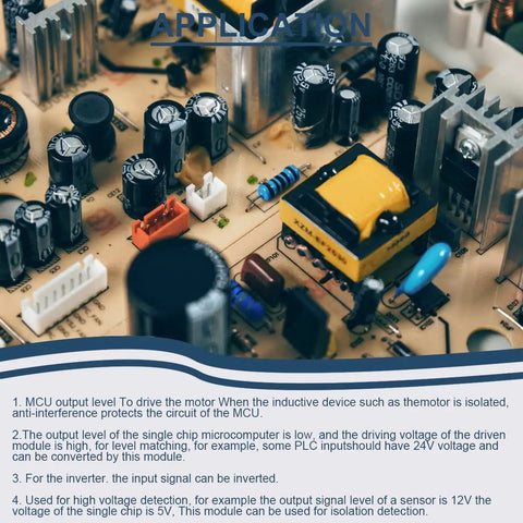 Close-up of 2 Pack PC817 4 Channel Optocoupler Isolation Module For Control Relays on a circuit board